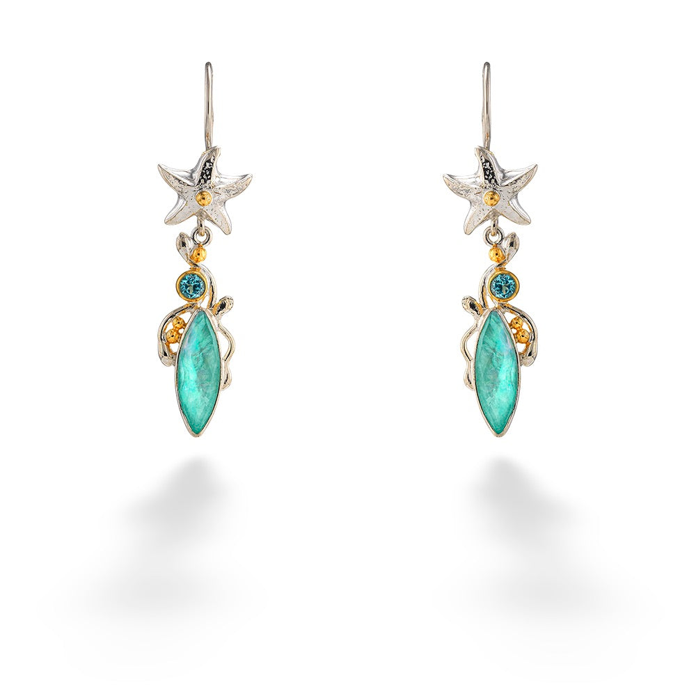 Amazonite & Blue Topaz Starfish Earrings by Michou