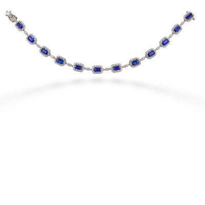 Blue Sapphire and Diamond Halo Bracelet