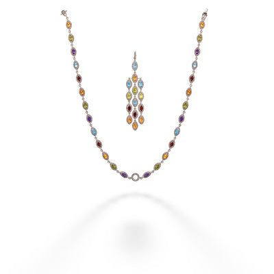 Blue Topaz, Citrine, Garnet, Peridot and Diamond Necklace