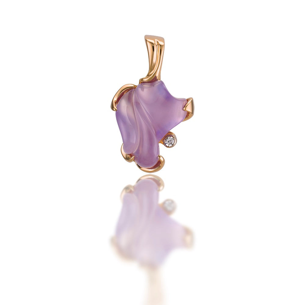 Carved Lavender Chalcedony and Diamond Pendant