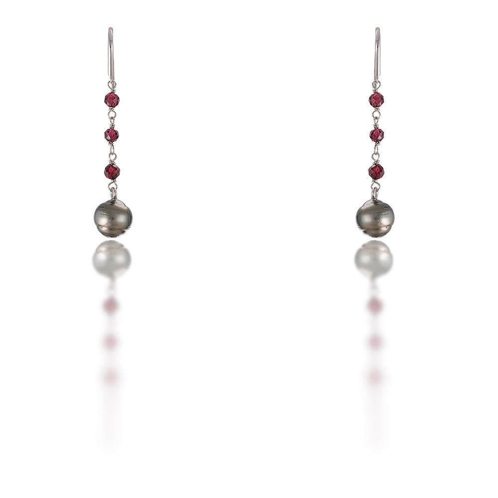 Tahitian Baroque Pearl & Garnet Drop Earrings