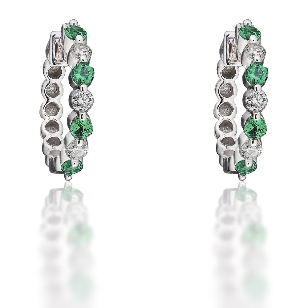 Emerald and Diamond Huggie Hoop Earrings