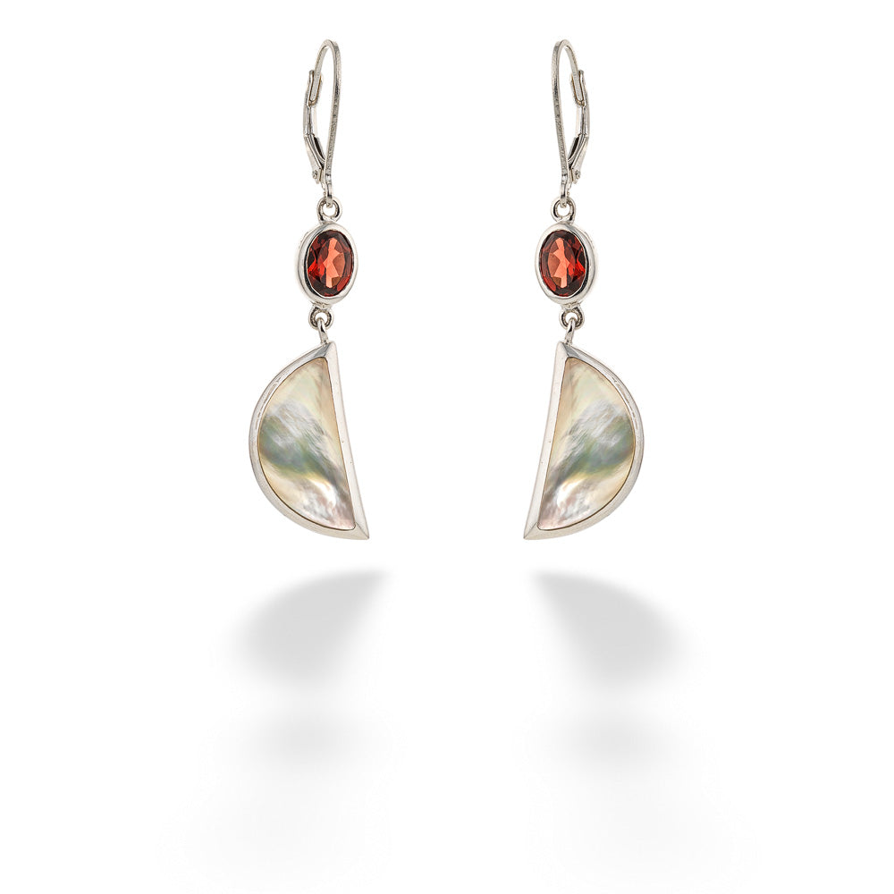 Garnet and White Shell Drop Earrings by Acleoni