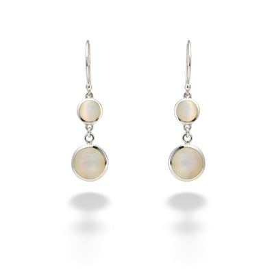 Double Round White Shell Drop Earrings by Acleoni