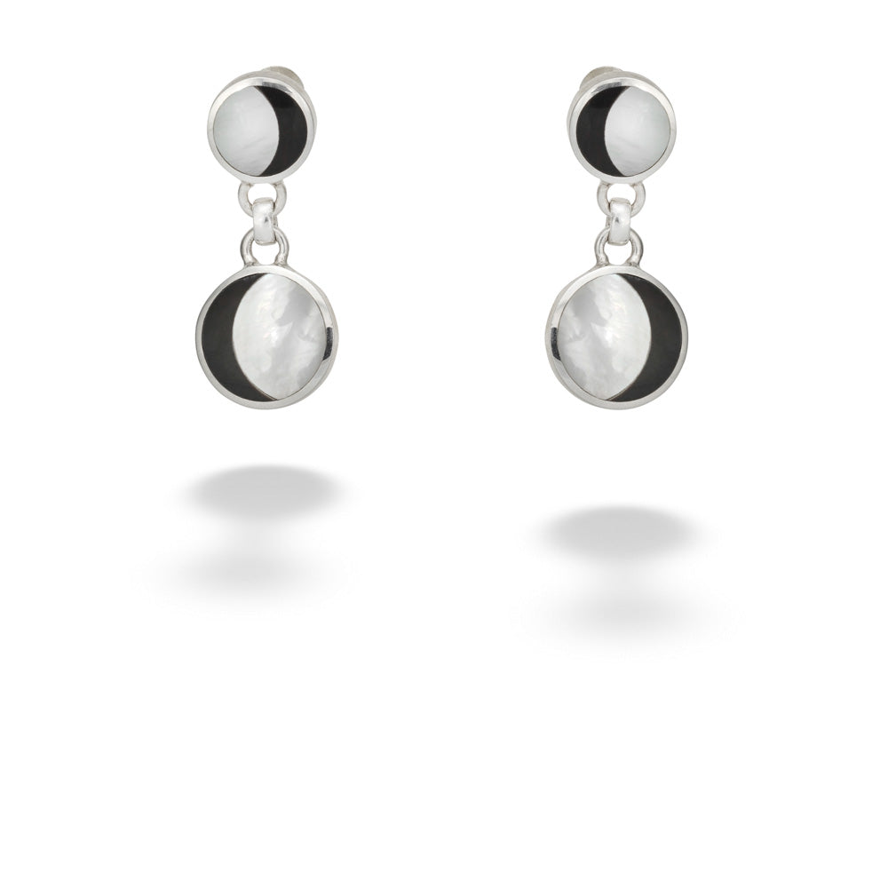 White & Black Shell Moon Phase Earrings by Acleoni