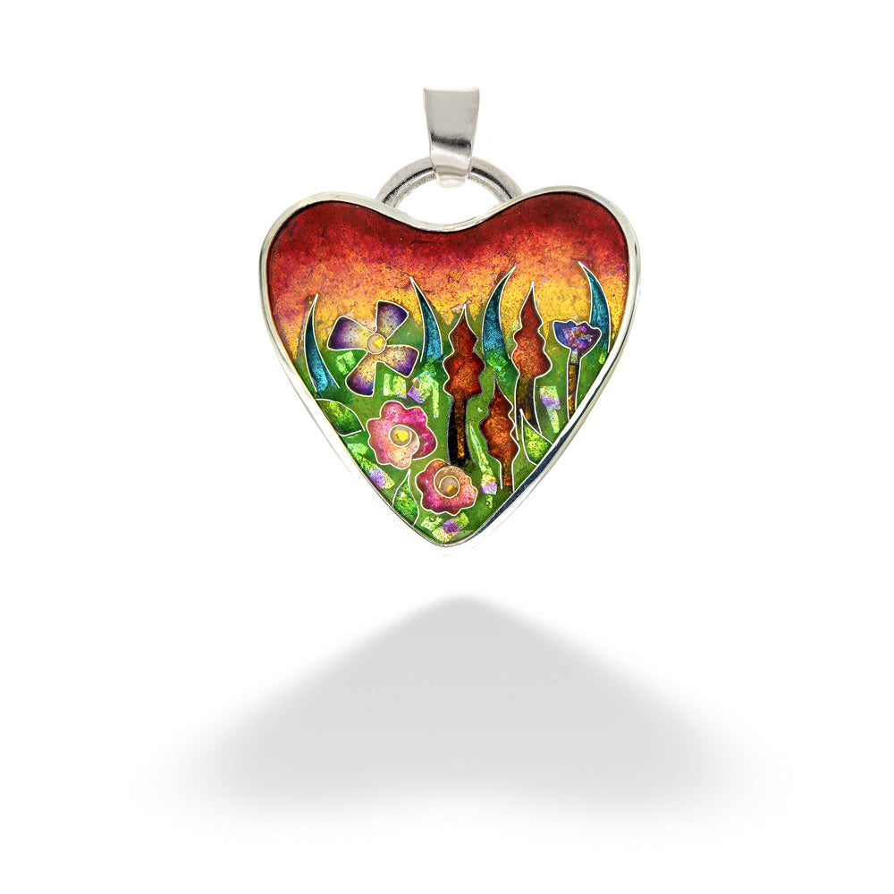 Enameled Sunset Garden Heart Pendant by Ricky Frank