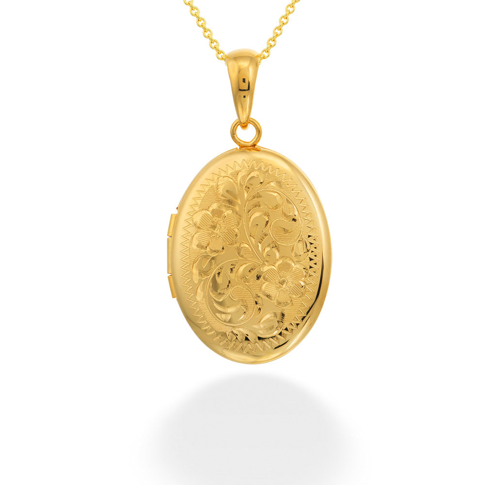 14K Yellow Gold Oval Locket and Chain