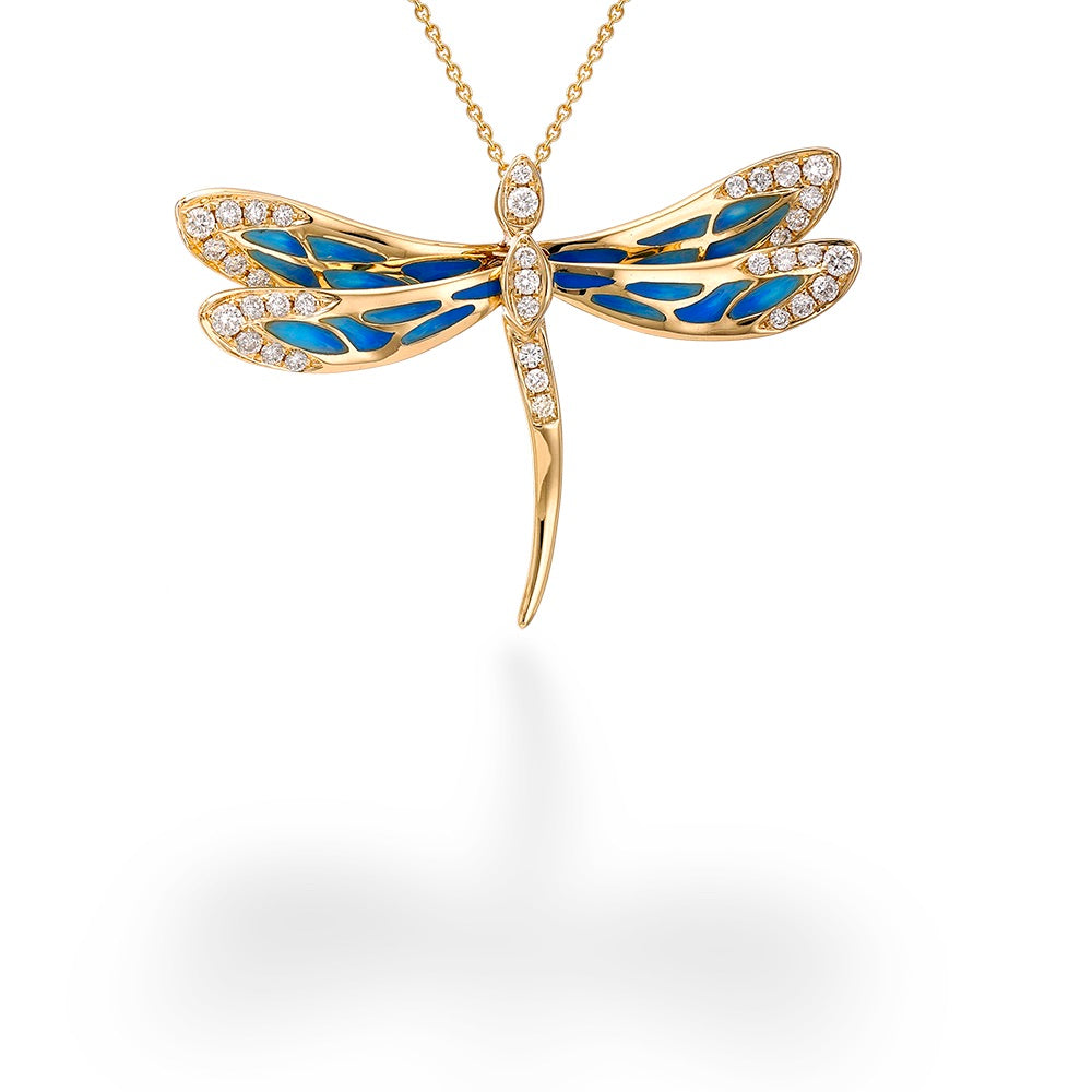 Diamond Enameled Dragonfly Pendant & Chain