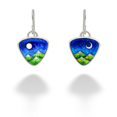 Moon & Sun Mountain Scene Earrings by Ricky Frank