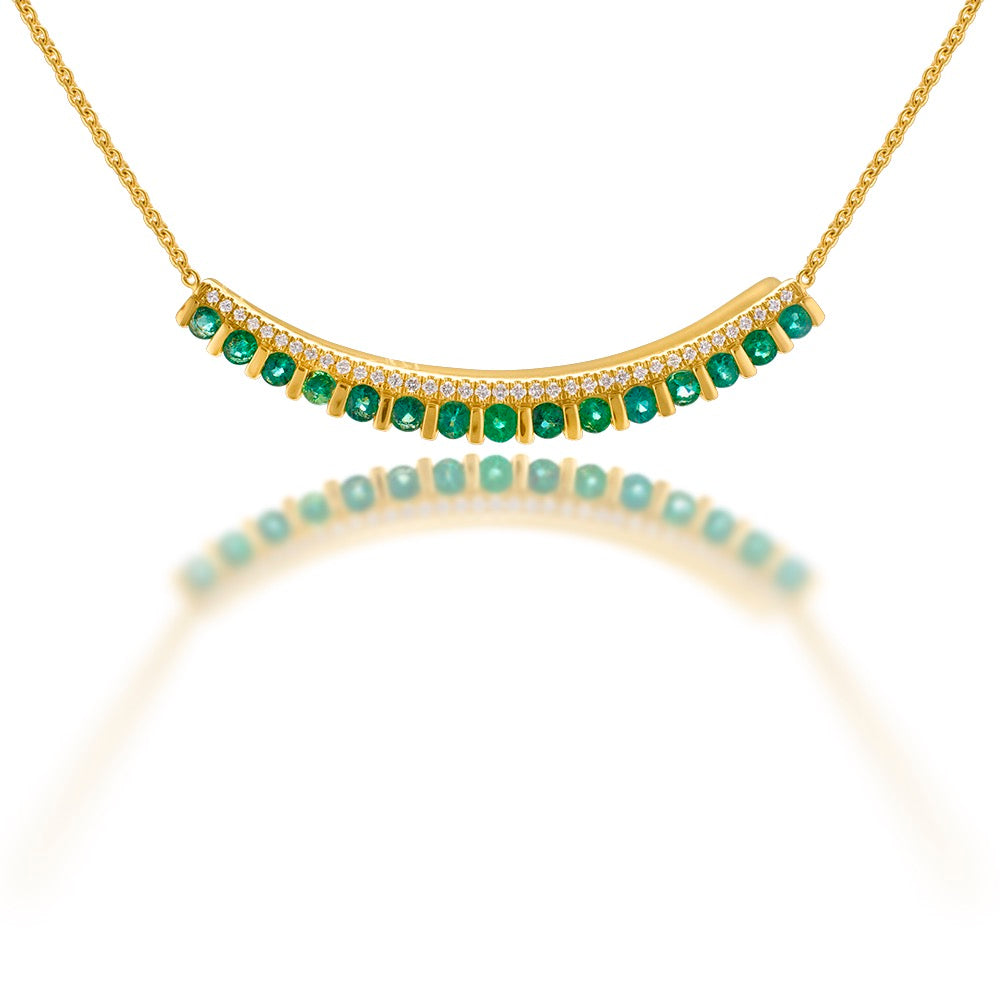 Emerald and Diamond Curved Bar Necklace