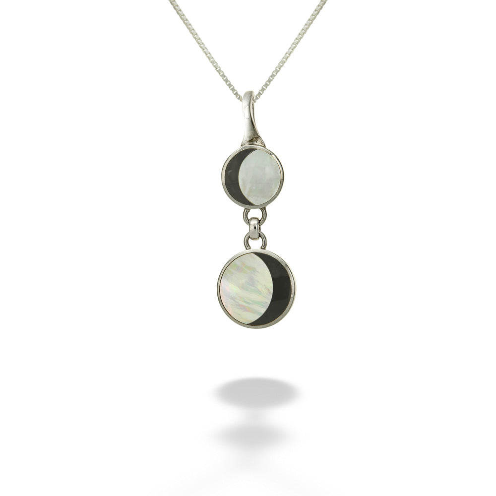 White & Black Shell Moon Phase Necklace by Acleoni