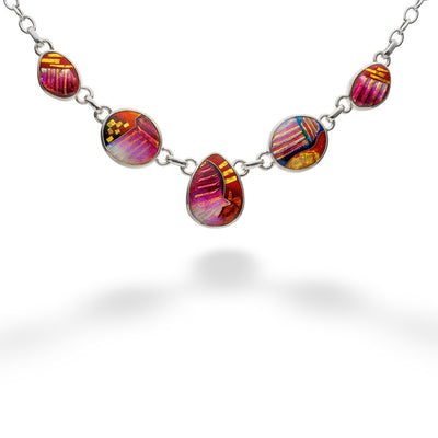 Enameled Red, Pink & Gold Necklace by Ricky Frank
