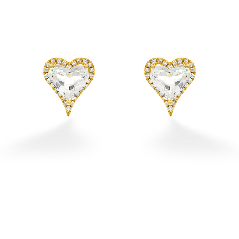 Diamond and White Topaz Heart Studs by Shy Creation