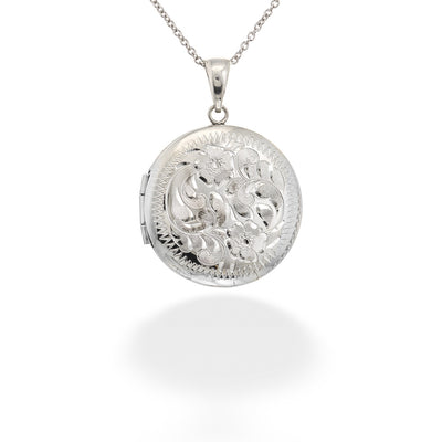 Round Engraved Floral Locket and Chain
