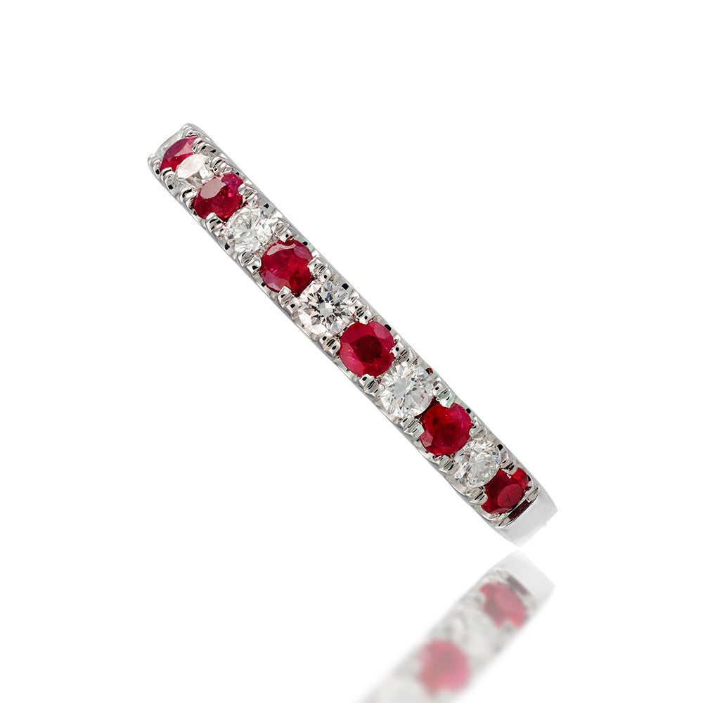 14K White Gold Ruby and Diamond Band