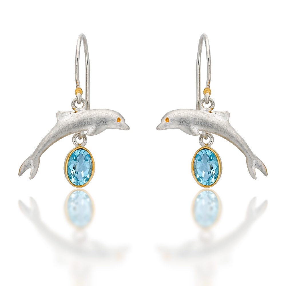 Blue Topaz Dolphin Earrings by Michou
