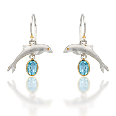 Blue Topaz Dolphin Earrings by Michou